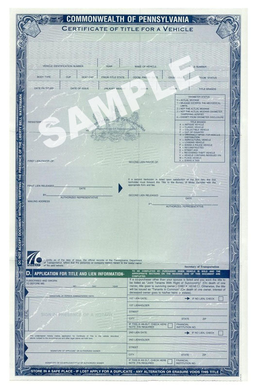 PA Vehicle Title Answers